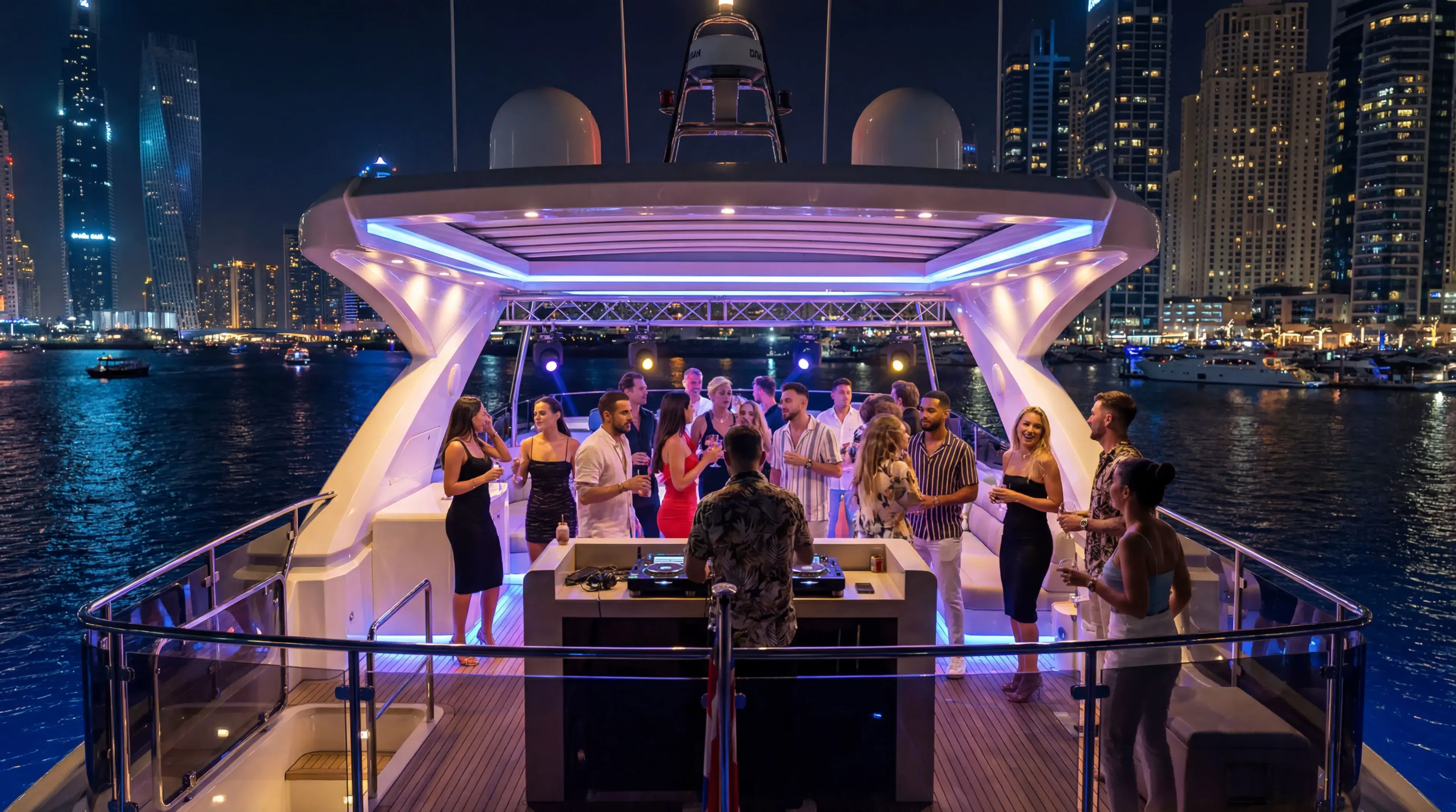 Night Yacht Party Dubai — Evening Cruise with DJ & LED